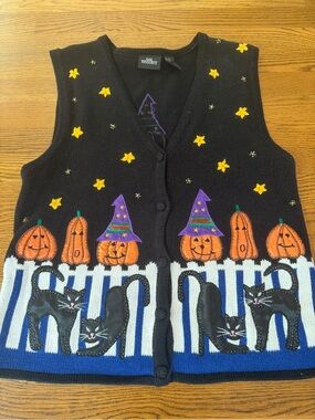 Vintage 90s One
Resource Halloween Knit
Sweater Vest, Ramie Cotton Blend, Large